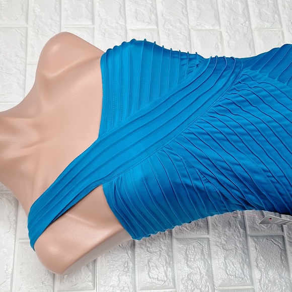 BEBE Pretty Baby Pleated One Strap Dress Fitted Bodycon Asymmetrical NWT - Picture 2 of 11